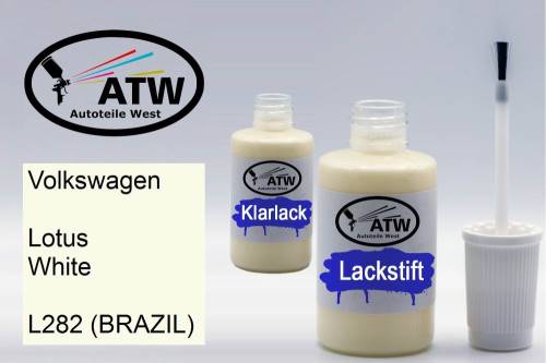 Volkswagen, Lotus White, L282 (BRAZIL): 20ml Lackstift + 20ml Klarlack - Set, von ATW Autoteile West.